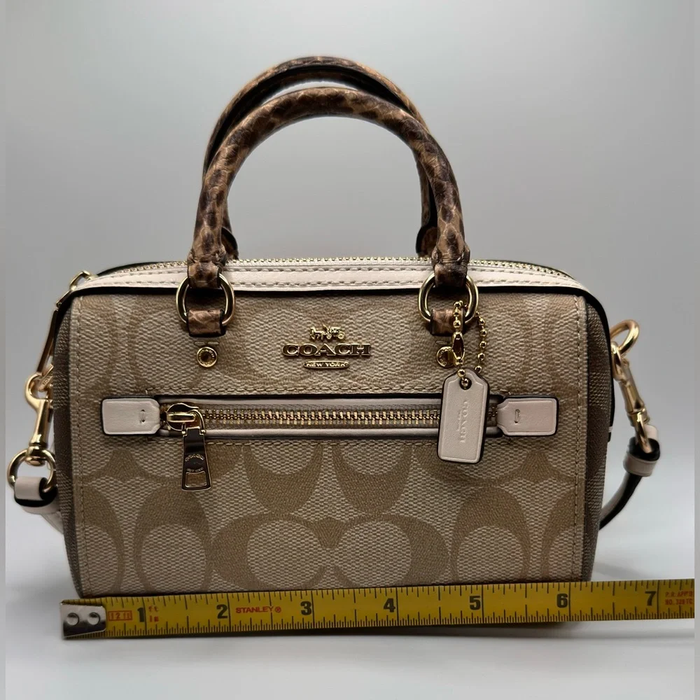 Coach NEW! Mini Rowan Signature Tan and Cream Canvas Crossbody Purse - Picture 4 of 16